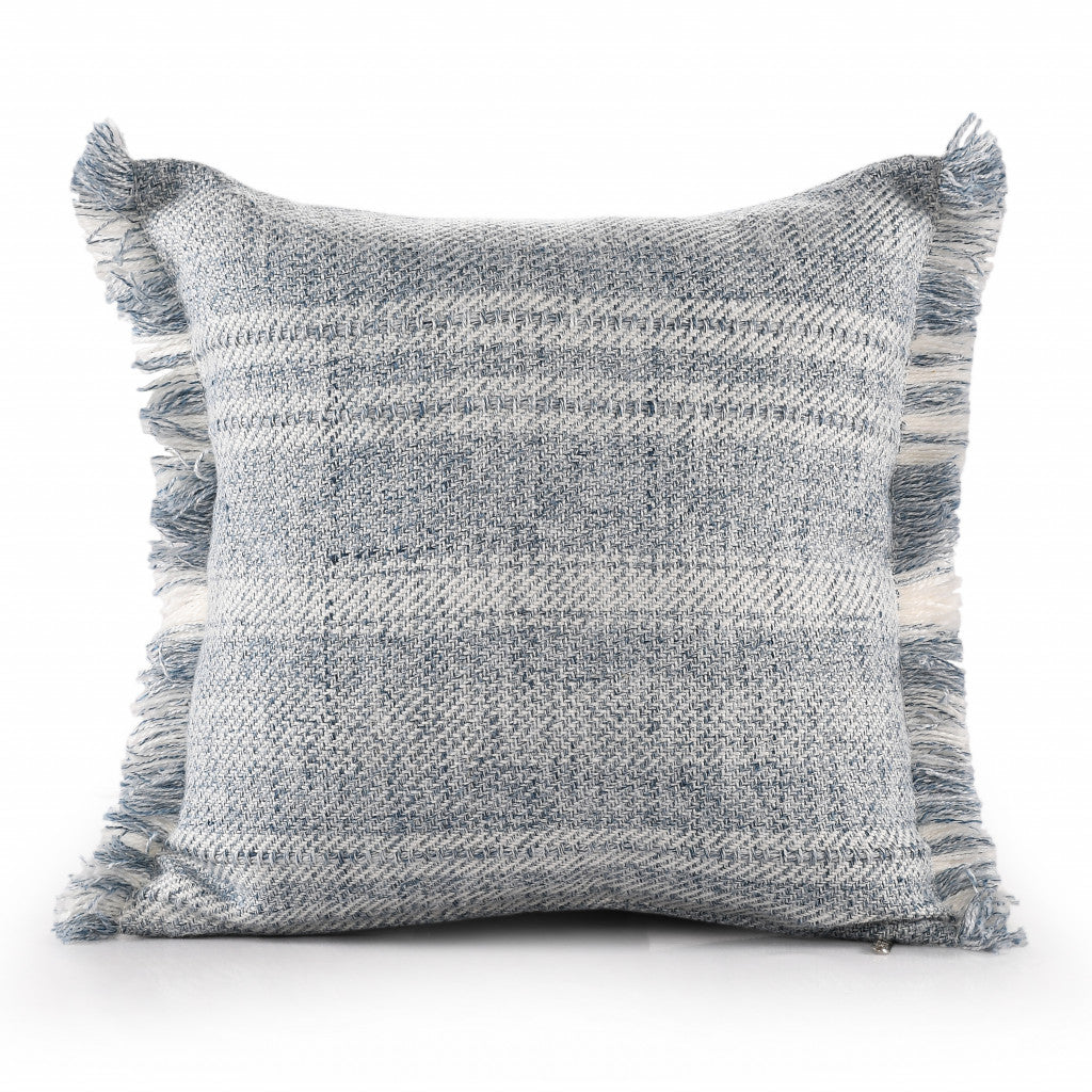 20" X 20" Denim Blue And Ivory Polyester Striped Zippered Pillow FurniFindUSA