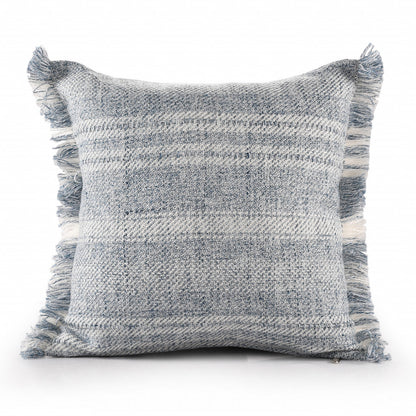 20" X 20" Denim Blue And Ivory Polyester Striped Zippered Pillow FurniFindUSA