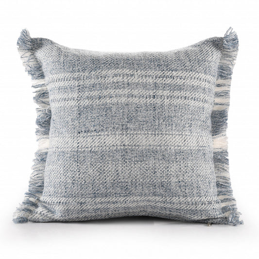 20" X 20" Denim Blue And Ivory Polyester Striped Zippered Pillow FurniFindUSA