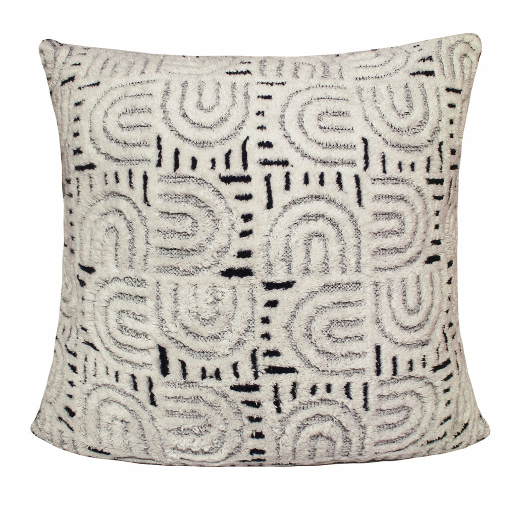 30" X 30" White And Blue 100% Cotton Geometric Zippered Pillow FurniFindUSA