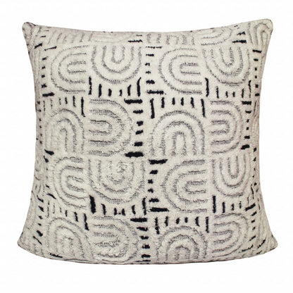 30" X 30" White And Blue 100% Cotton Geometric Zippered Pillow FurniFindUSA