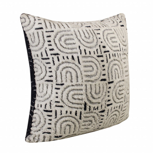 30" X 30" White And Blue 100% Cotton Geometric Zippered Pillow FurniFindUSA