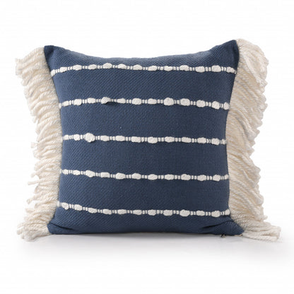 20" X 20" Navy And Ivory 100% Cotton Striped Zippered Pillow FurniFindUSA