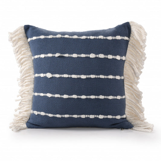 20" X 20" Navy And Ivory 100% Cotton Striped Zippered Pillow FurniFindUSA