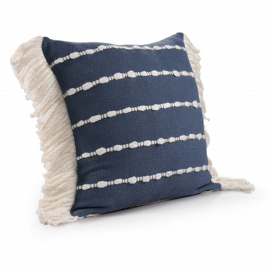 20" X 20" Navy And Ivory 100% Cotton Striped Zippered Pillow FurniFindUSA