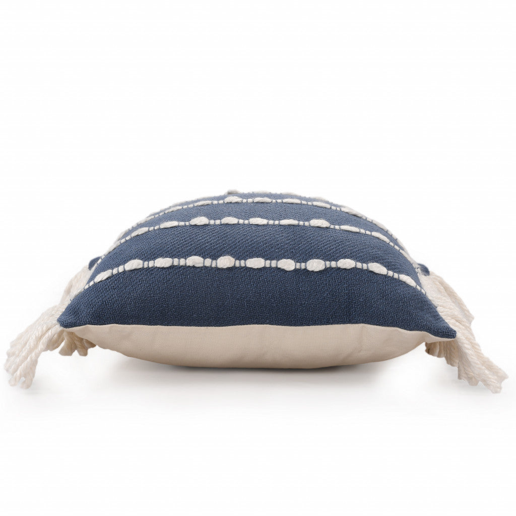 20" X 20" Navy And Ivory 100% Cotton Striped Zippered Pillow FurniFindUSA