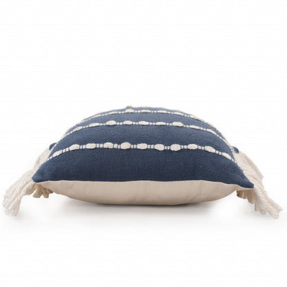 20" X 20" Navy And Ivory 100% Cotton Striped Zippered Pillow FurniFindUSA