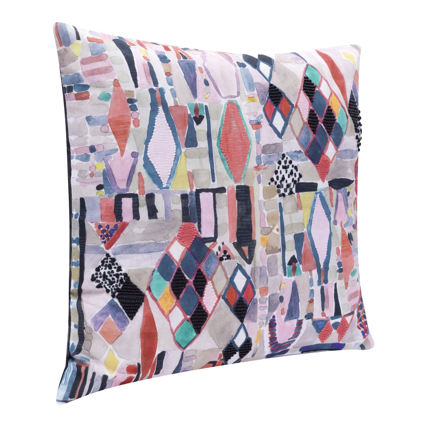 20" X 20" Red Pink Blue Gray And Black Polyester Abstract Zippered Pillow FurniFindUSA