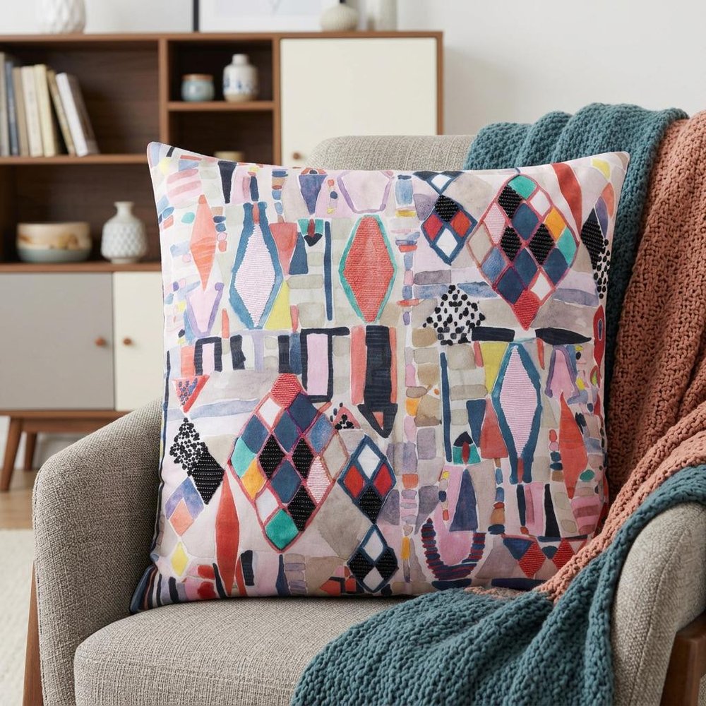 24" Red And Pink Abstract Throw Pillow — view 2