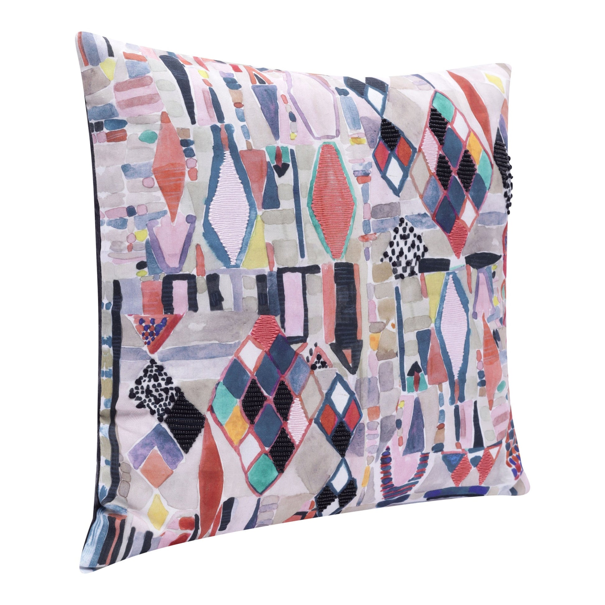 24" X 24" Red Pink Blue Gray And Black Polyester Abstract Zippered Pillow FurniFindUSA