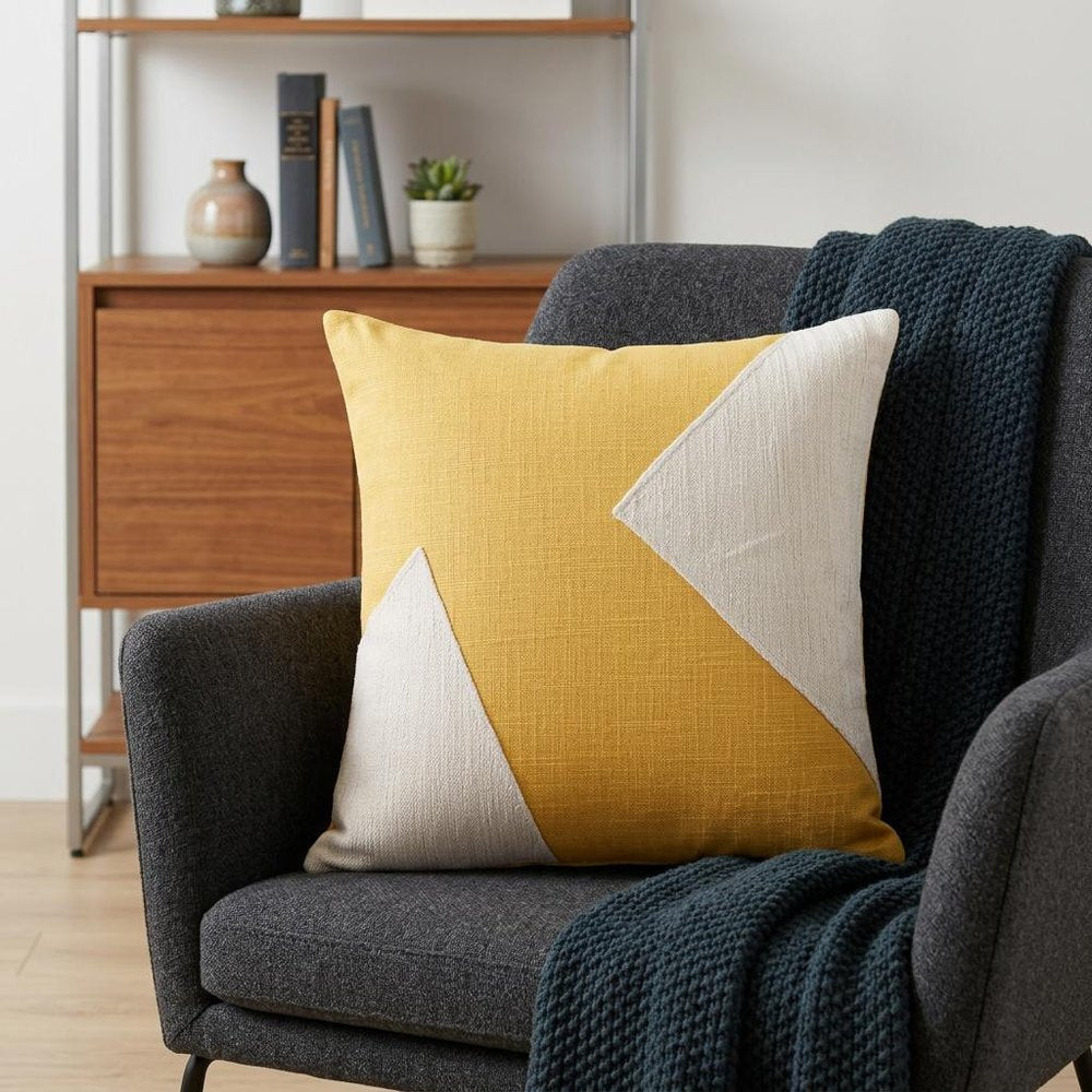 20" X 20" Yellow And Ivory 100% Cotton Abstract Zippered Pillow — view 11