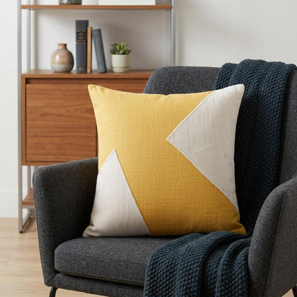 20" X 20" Yellow And Ivory 100% Cotton Abstract Zippered Pillow