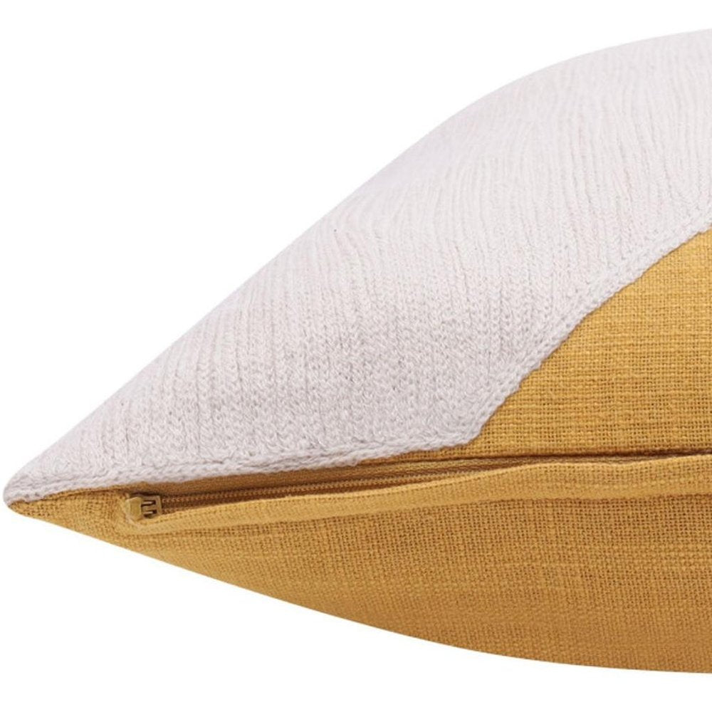 20" X 20" Yellow And Ivory 100% Cotton Abstract Zippered Pillow