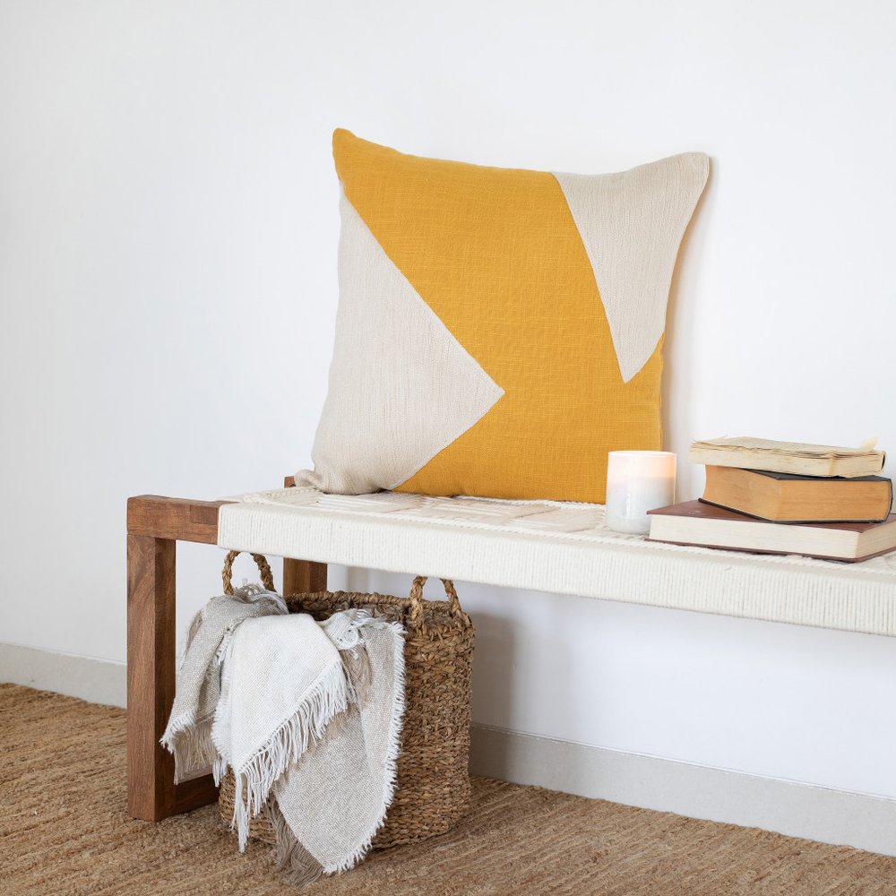 20" X 20" Yellow And Ivory 100% Cotton Abstract Zippered Pillow — view 7