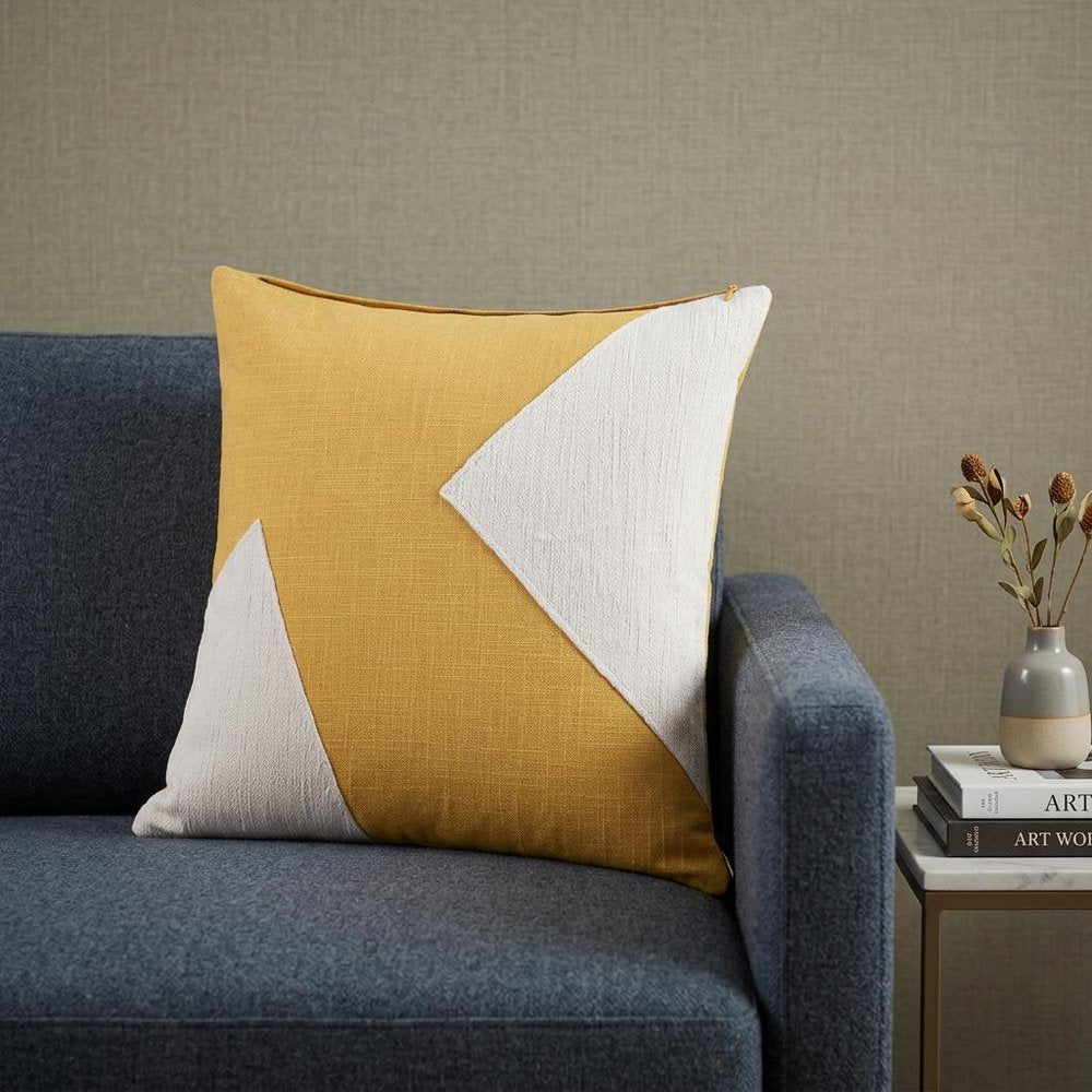 24" X 24" Yellow And Ivory 100% Cotton Abstract Zippered Pillow — view 11