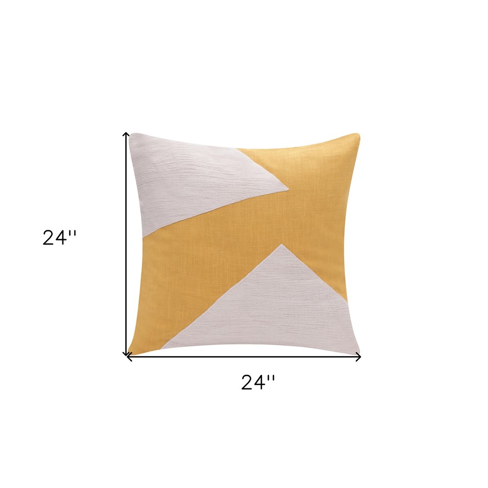24" X 24" Yellow And Ivory 100% Cotton Abstract Zippered Pillow — view 8