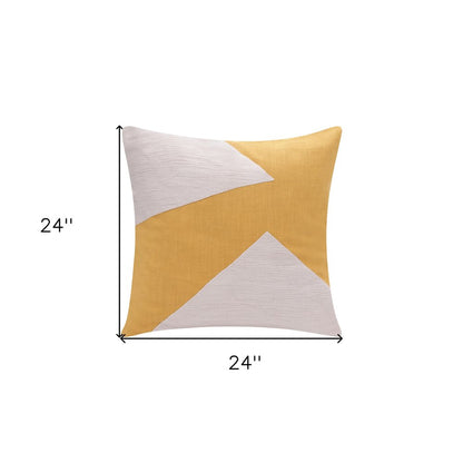 24" X 24" Yellow And Ivory 100% Cotton Abstract Zippered Pillow