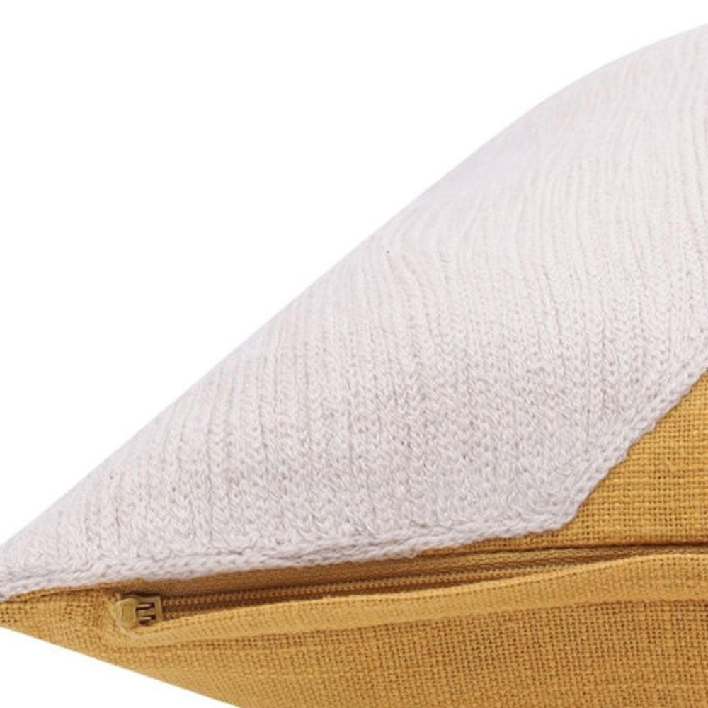 24" X 24" Yellow And Ivory 100% Cotton Abstract Zippered Pillow