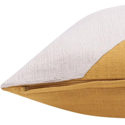 24" X 24" Yellow And Ivory 100% Cotton Abstract Zippered Pillow