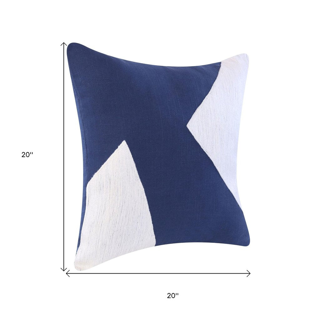 20" Navy Blue And Ivory Cotton Abstract Throw Pillow HomeRoots