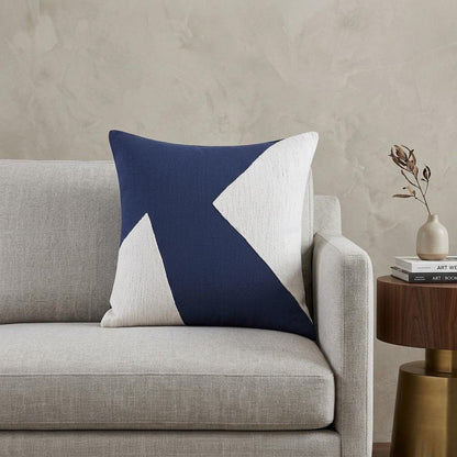 20" Navy Blue And Ivory Cotton Abstract Throw Pillow HomeRoots