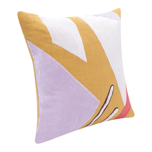 20" X 20" Yellow Purple Off-White And Coral 100% Cotton Abstract Zippered Pillow FurniFindUSA