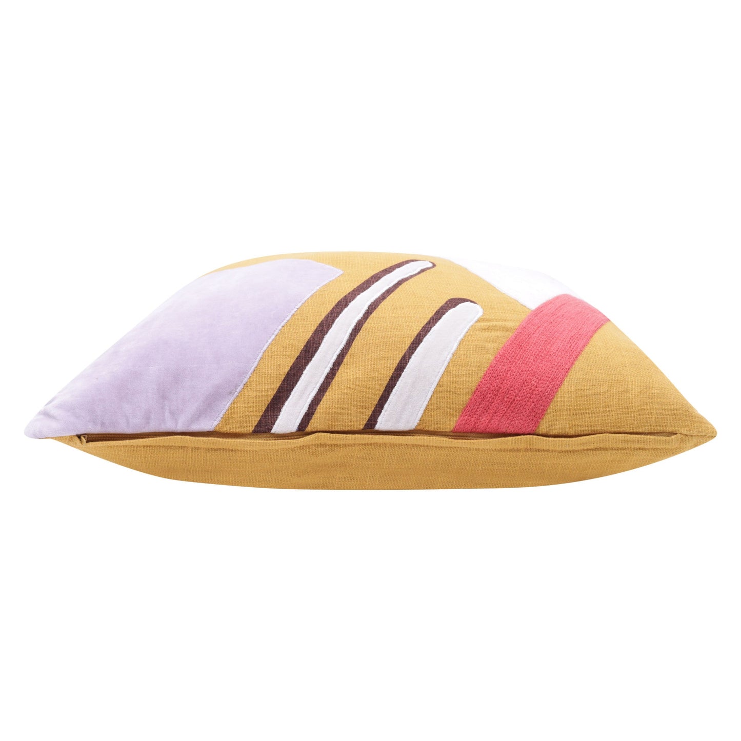 20" X 20" Yellow Purple Off-White And Coral 100% Cotton Abstract Zippered Pillow FurniFindUSA