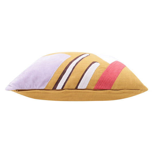 20" X 20" Yellow Purple Off-White And Coral 100% Cotton Abstract Zippered Pillow FurniFindUSA