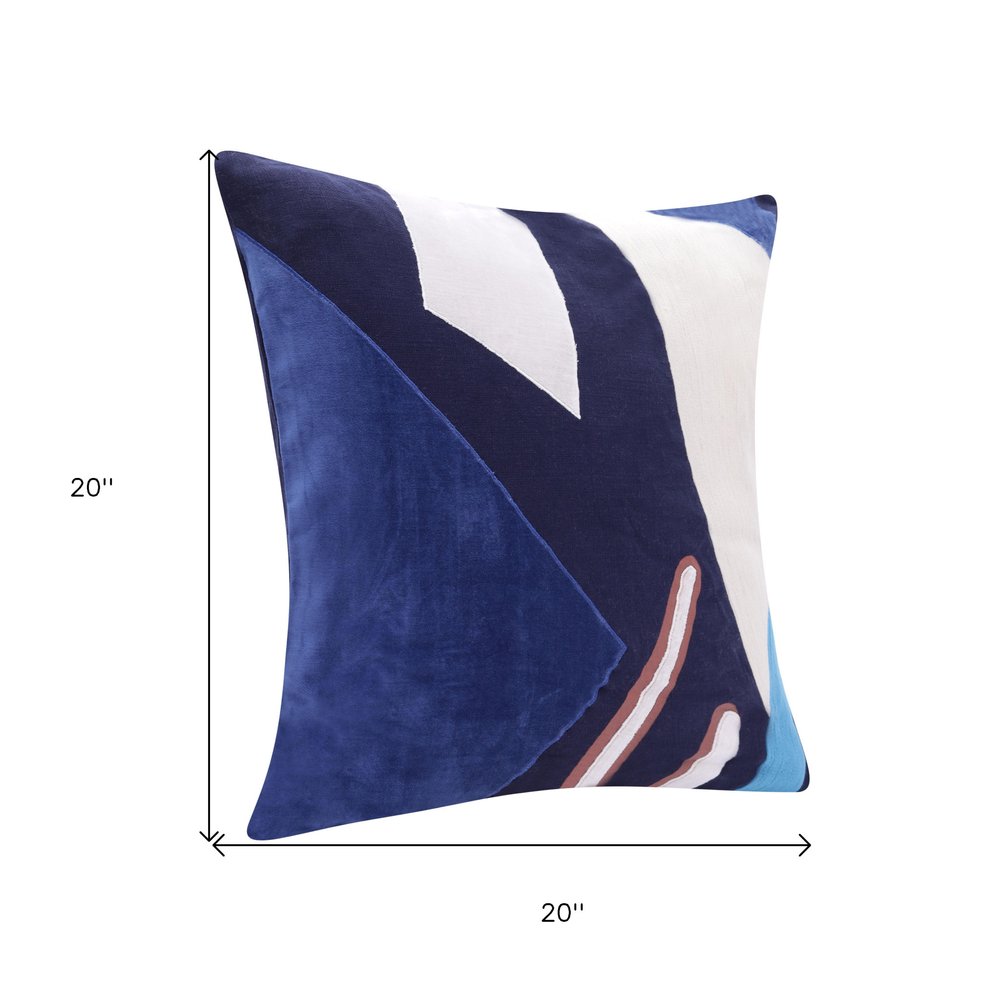 20" X 20" Cobalt Blue And Navy 100% Cotton Abstract Zippered Pillow — view 1
