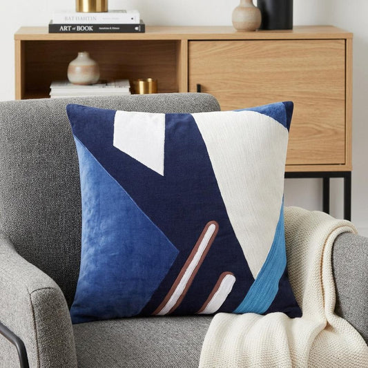 20" X 20" Cobalt Blue And Navy 100% Cotton Abstract Zippered Pillow