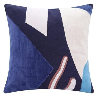 20" X 20" Cobalt Blue And Navy 100% Cotton Abstract Zippered Pillow