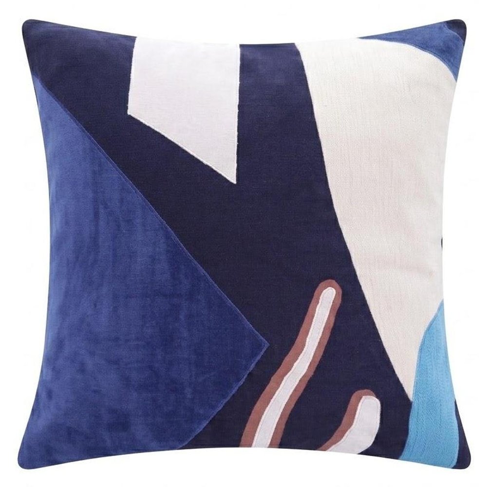 20" X 20" Cobalt Blue And Navy 100% Cotton Abstract Zippered Pillow — view 6