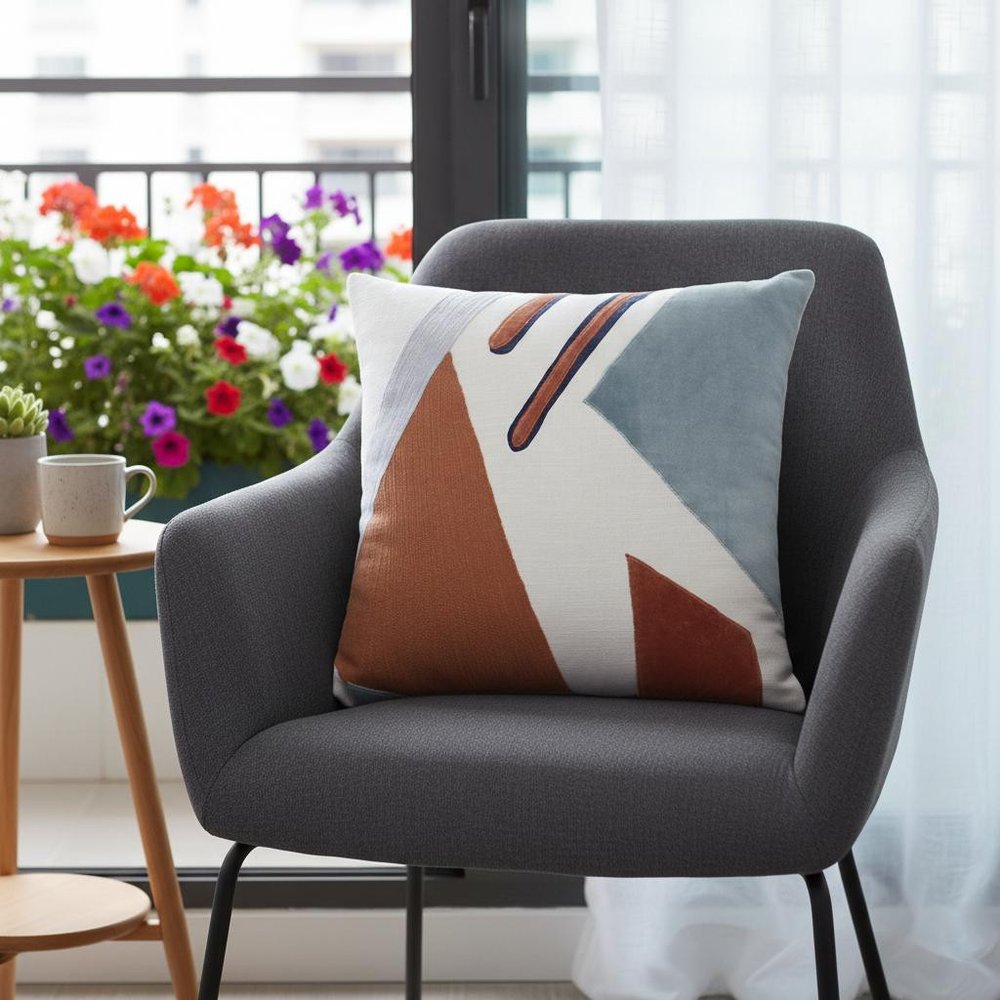20" X 20" Brown Blue And Off-White 100% Cotton Abstract Zippered Pillow HomeRoots