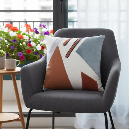 20" X 20" Brown Blue And Off-White 100% Cotton Abstract Zippered Pillow HomeRoots