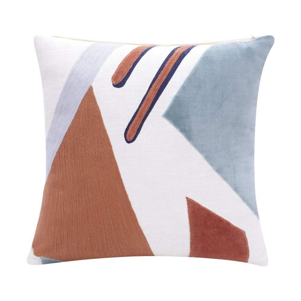 20" X 20" Brown Blue And Off-White 100% Cotton Abstract Zippered Pillow — view 1