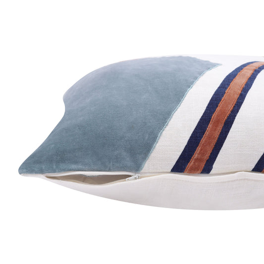 20" X 20" Brown Blue And Off-White 100% Cotton Abstract Zippered Pillow FurniFindUSA
