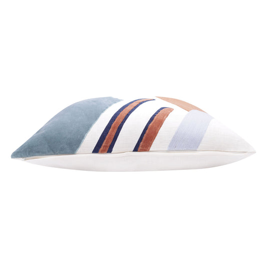 20" X 20" Brown Blue And Off-White 100% Cotton Abstract Zippered Pillow FurniFindUSA