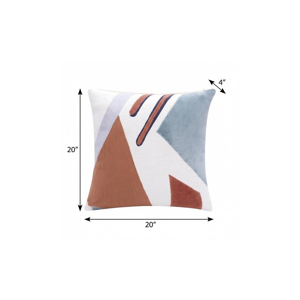 20" X 20" Brown Blue And Off-White 100% Cotton Abstract Zippered Pillow HomeRoots
