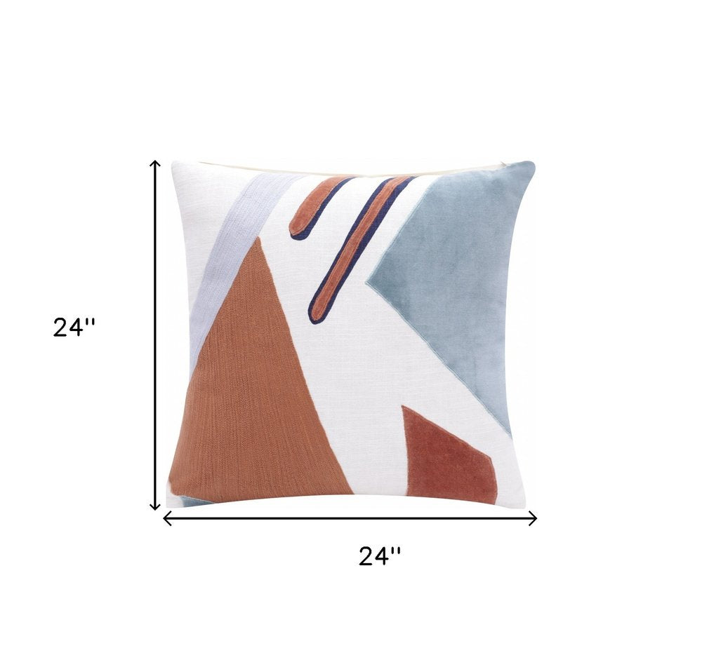 24" Blue and Off White Abstract Cotton Throw Pillow — view 9