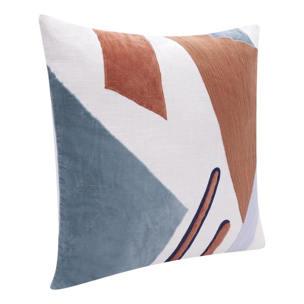 24" Blue and Off White Abstract Cotton Throw Pillow HomeRoots