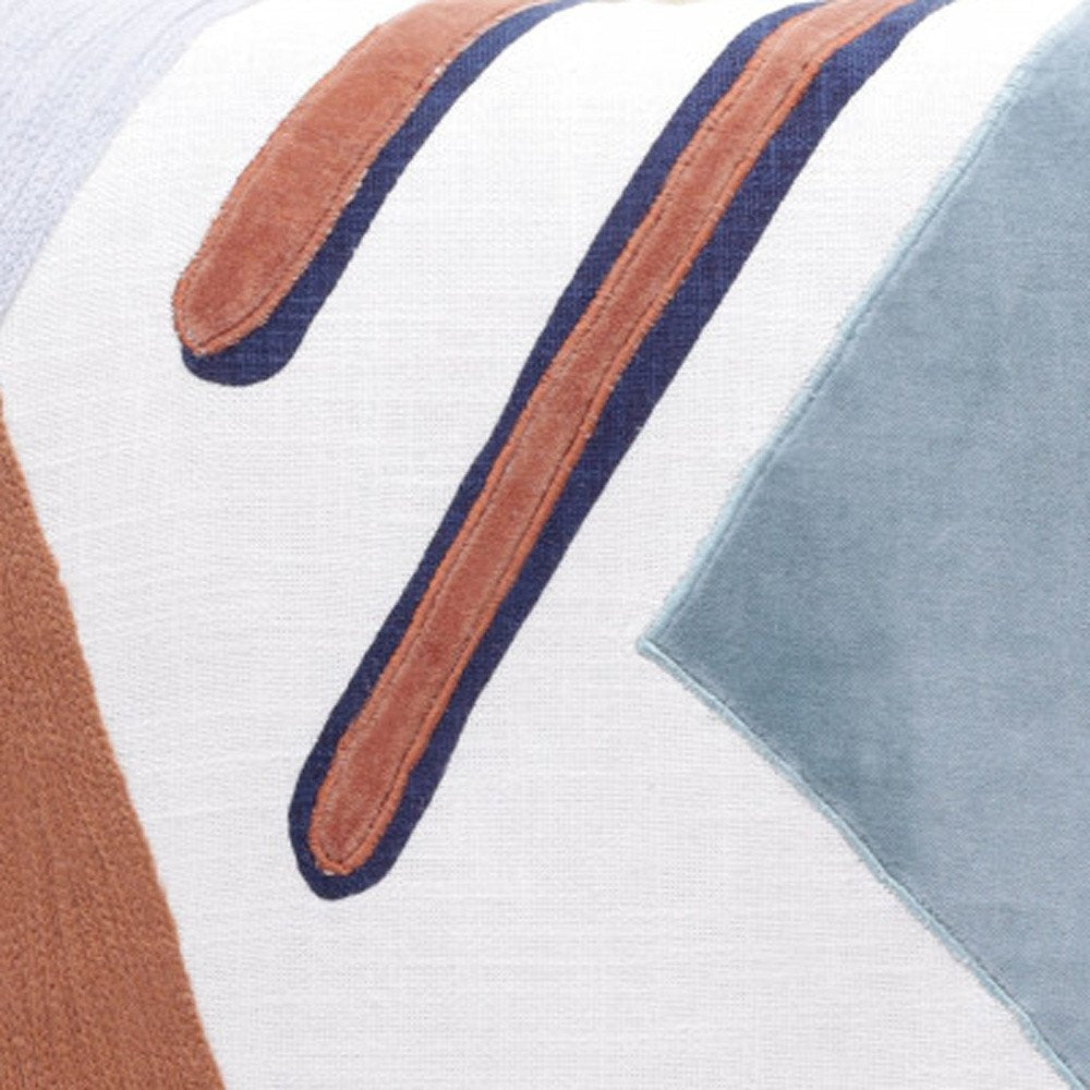 24" Blue and Off White Abstract Cotton Throw Pillow — view 8