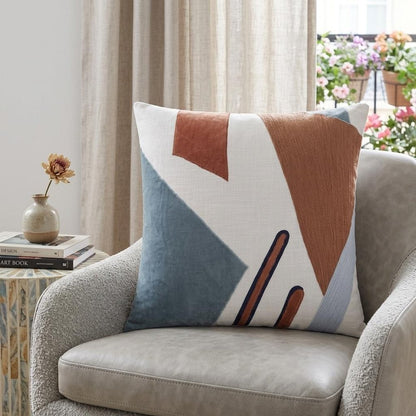 24" Blue and Off White Abstract Cotton Throw Pillow HomeRoots