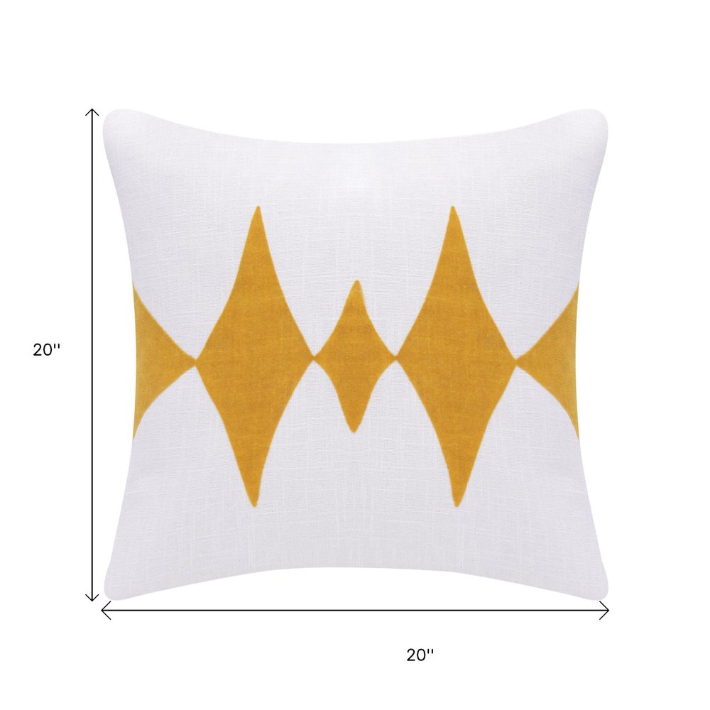 20" Yellow And White Cotton Diamond Throw Pillow HomeRoots