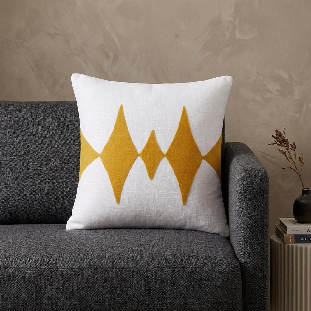 20" Yellow And White Cotton Diamond Throw Pillow — view 1