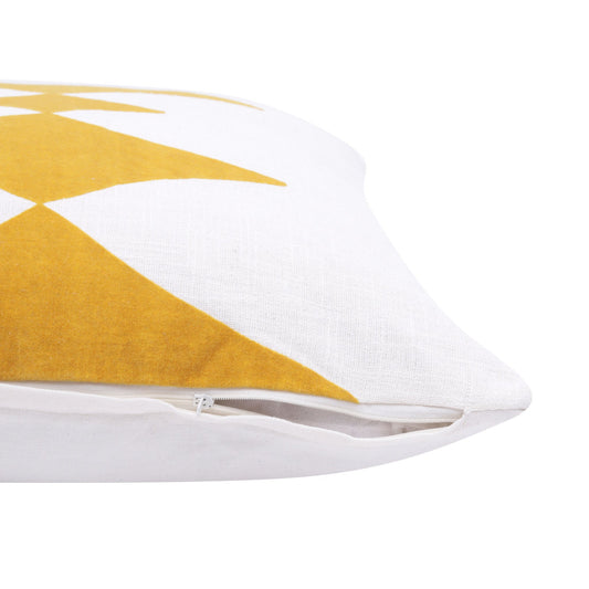 20" X 20" Yellow And White 100% Cotton Diamond Zippered Pillow FurniFindUSA