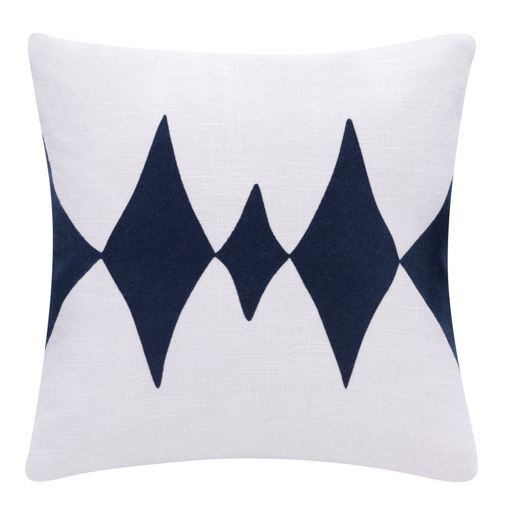 20" X 20" Blue And White 100% Cotton Diamond Zippered Pillow — view 1