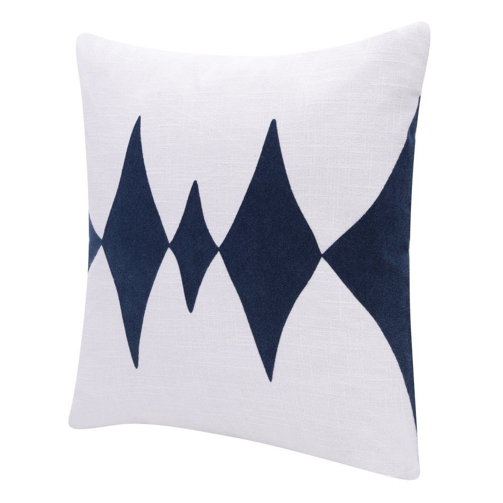 20" X 20" Blue And White 100% Cotton Diamond Zippered Pillow HomeRoots