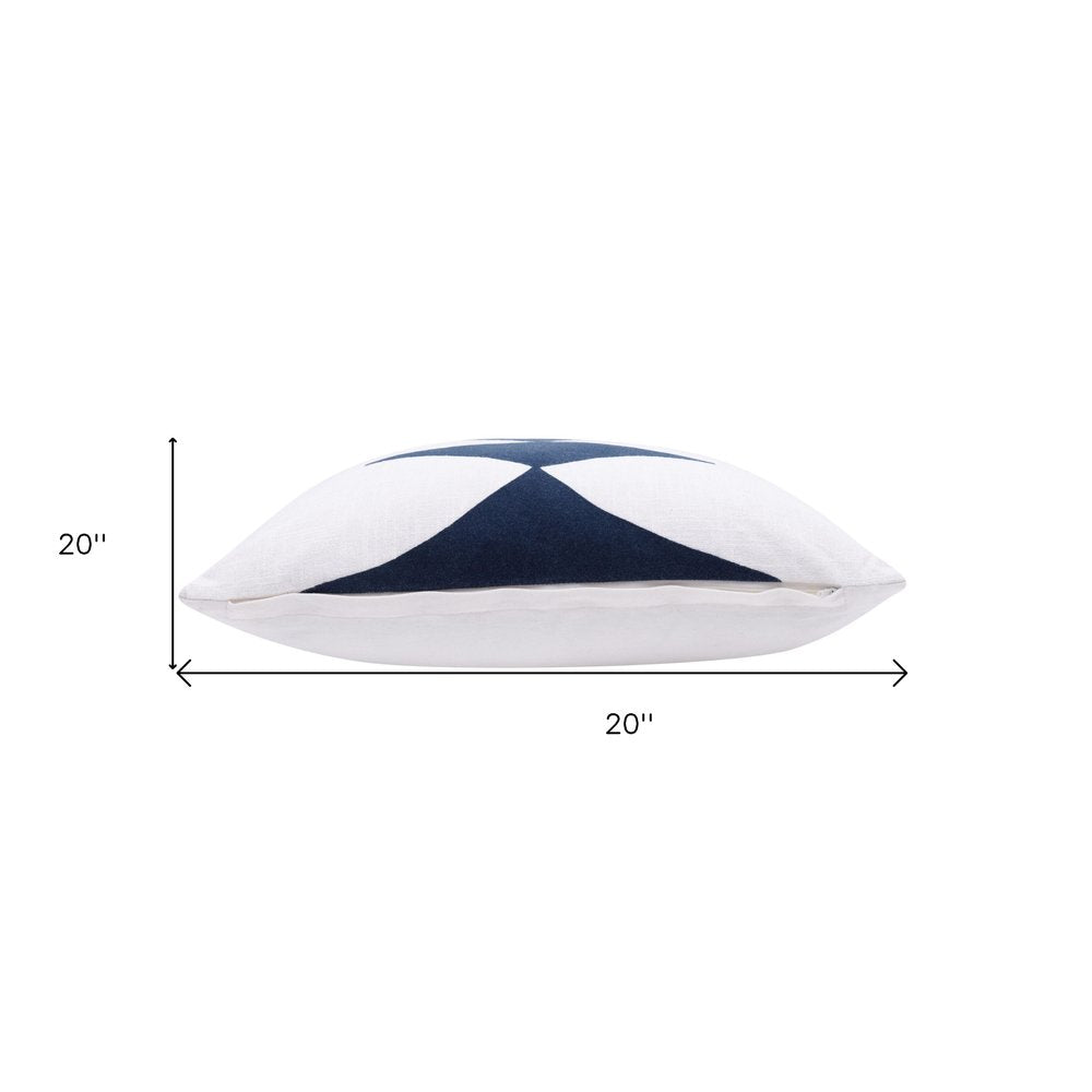 20" X 20" Blue And White 100% Cotton Diamond Zippered Pillow HomeRoots