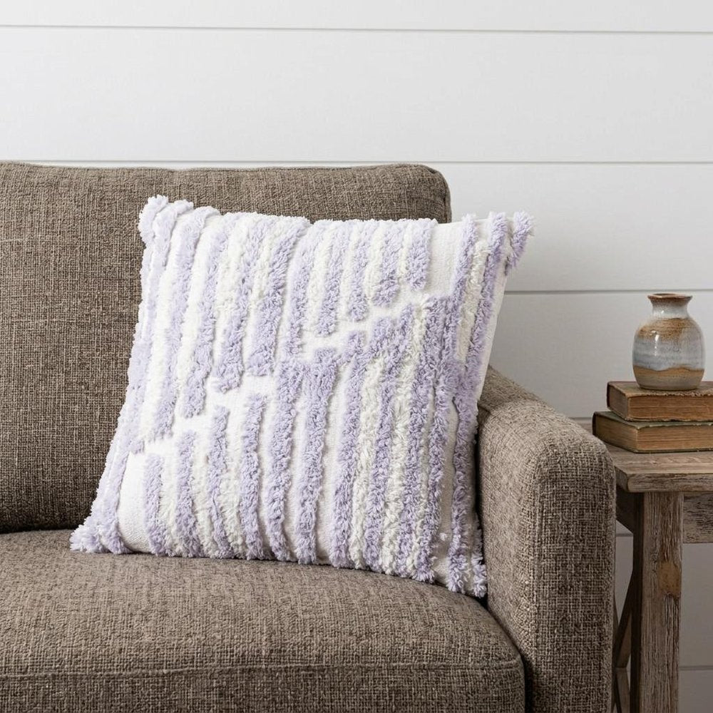 22" Purple and White Geometric Cotton Throw Pillow With Texture — view 9