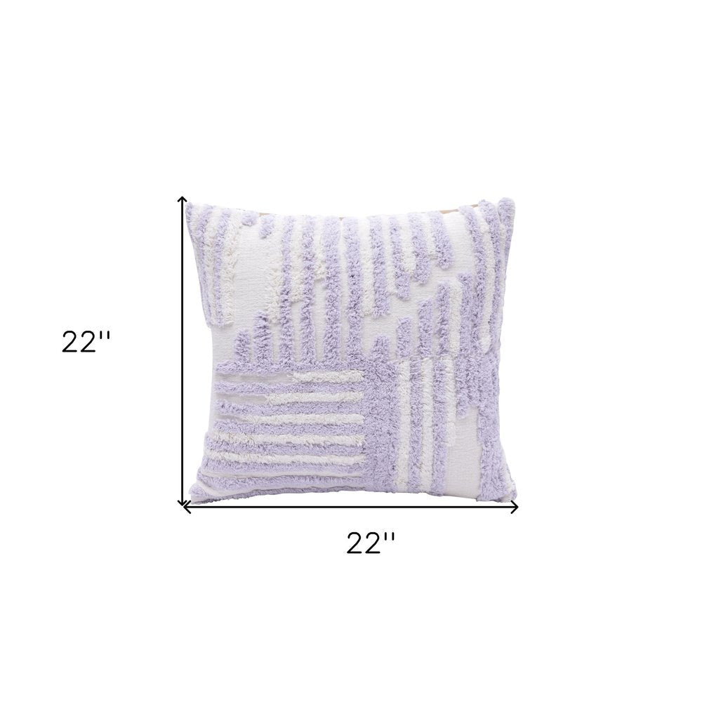 22" Purple and White Geometric Cotton Throw Pillow With Texture — view 8